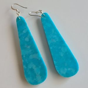 Long Sterling Silver Turquoise Slab Earrings